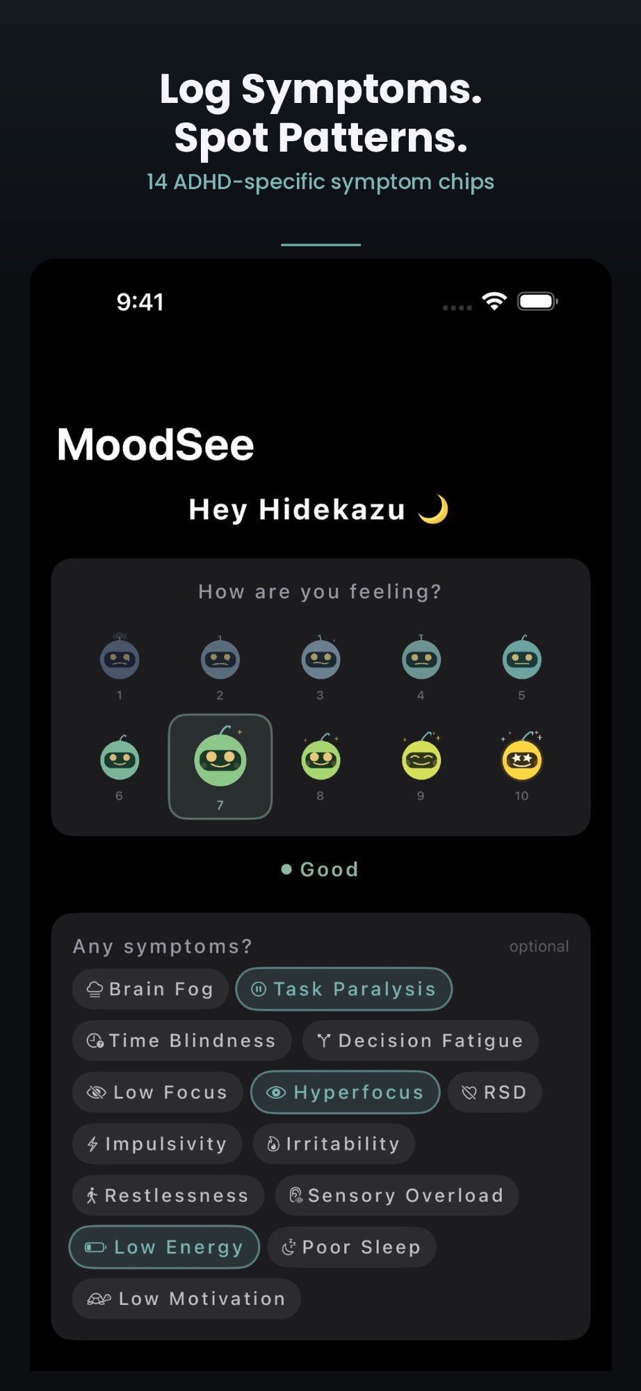 MoodSee symptom chips